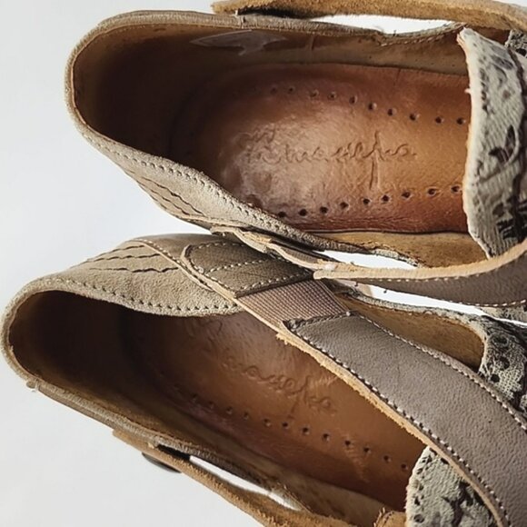 Maciejka Women's Leather Heeled Taupe Cream Floral Print Shoes Block Heel Sz 37 - Picture 9 of 16